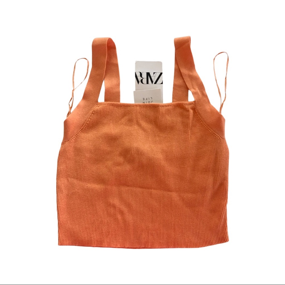 Zara Knit Sherbert Orange Peach Crop Top Tank
